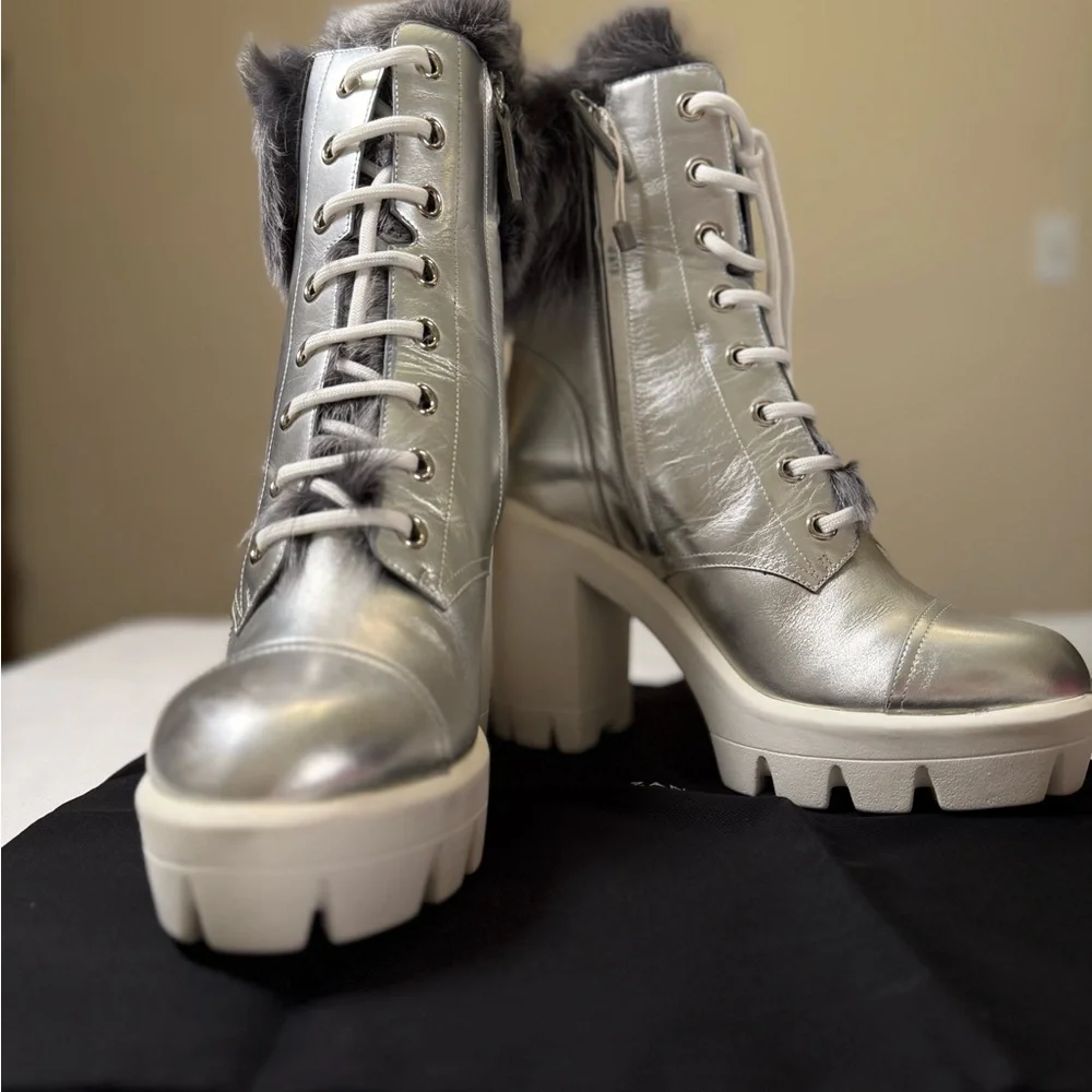 Giuseppe Zanotti Metallic Fur Platform Boots | Size 40 | NIB - Picture 2 of 7